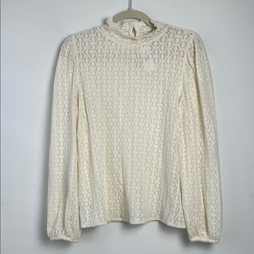 NEW LOFT Whisper White Lace Mock Neck Bishop Sleeve Blouse Top Romantic Sweet S - Picture 2 of 9